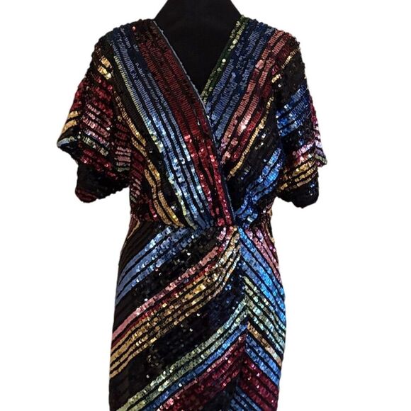 BaeVely Women's Multicolor Sequin Mini Dress V-Neck Party Size M - Picture 1 of 7
